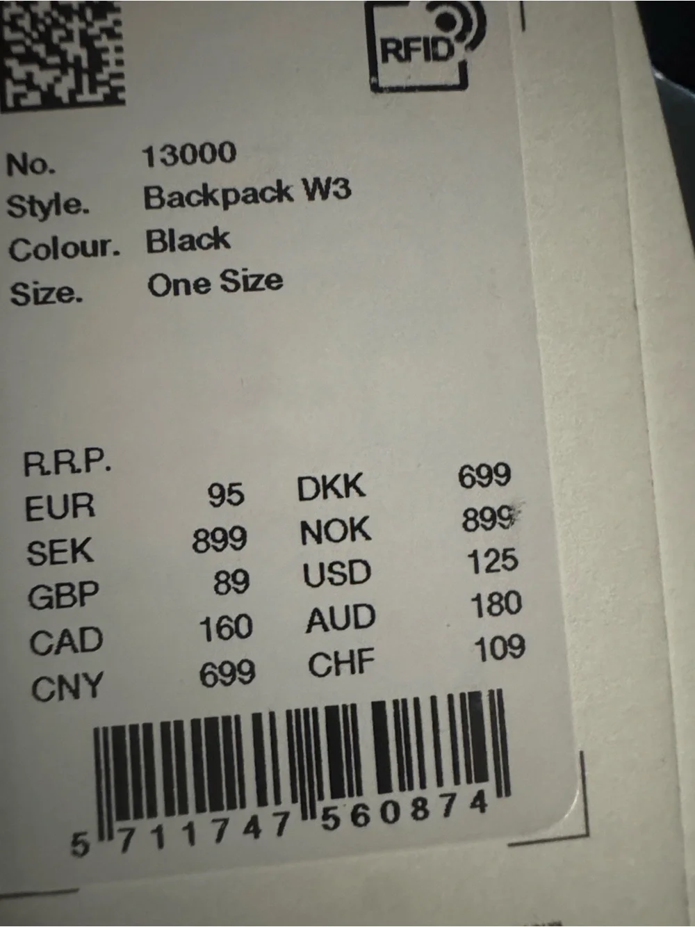 NWT Rains Black W3 Backpack Brief